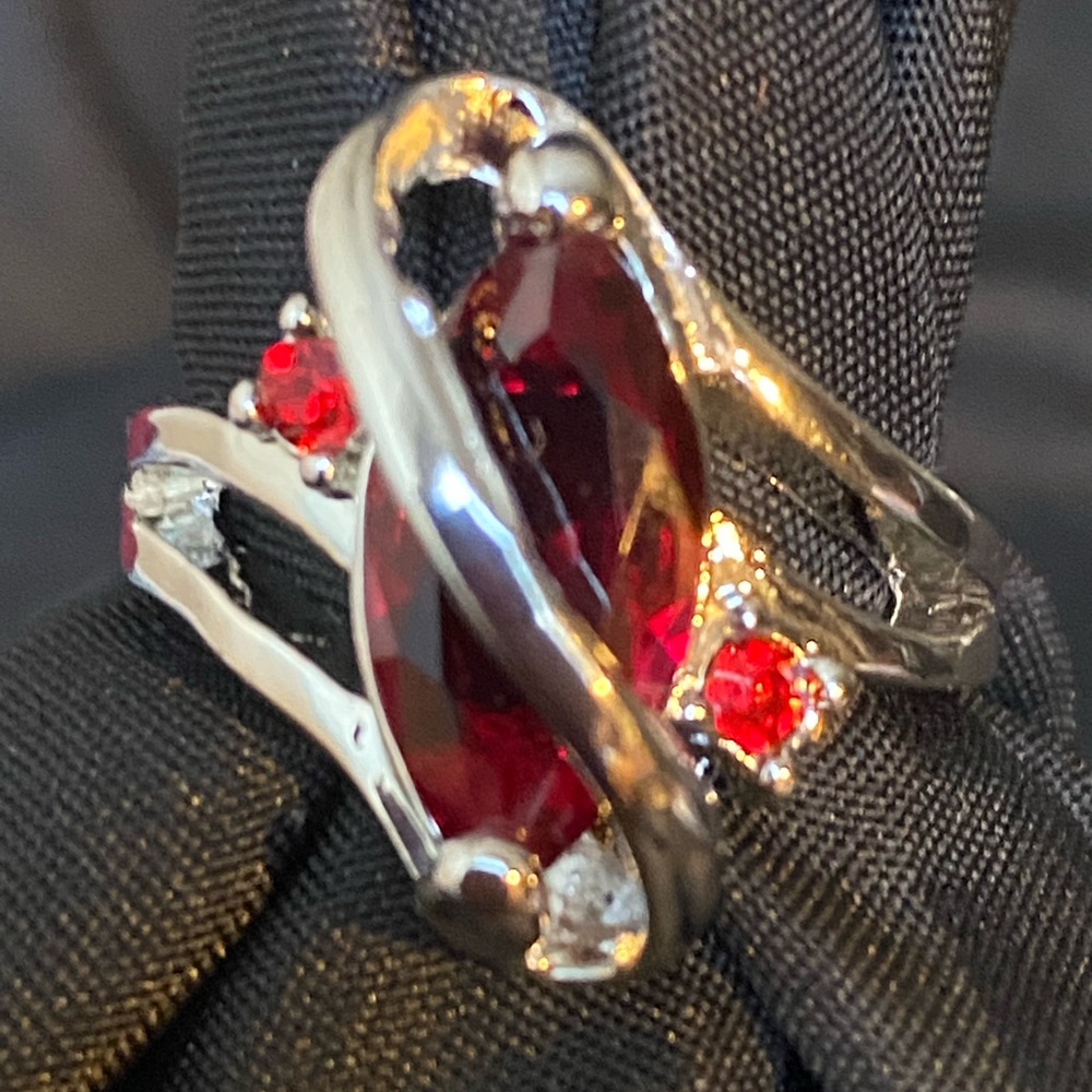 Silver and Ruby Red Stone Ring